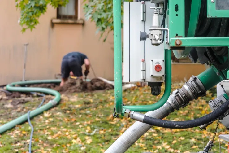 Emergency septic repair underway on a failed system